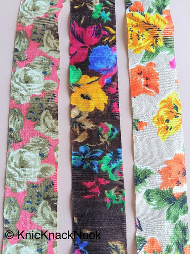 Yellow & Orange Bhagalpuri Silk Trim Floral Designs Decorative Craft Ribbon Giftwrapping Ribbon Fashion Trim Costume Trim, Trim By 4 Yards